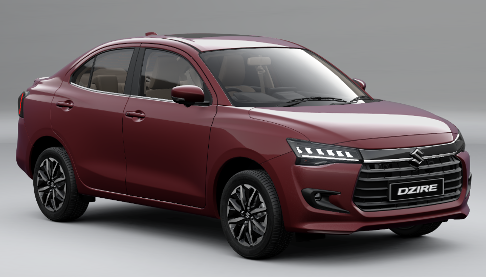 Front-side profile view of the new Maruti Suzuki Dzire sedan