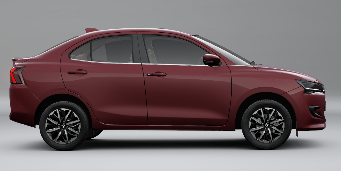 Side profile view of the new Maruti Suzuki Dzire sedan